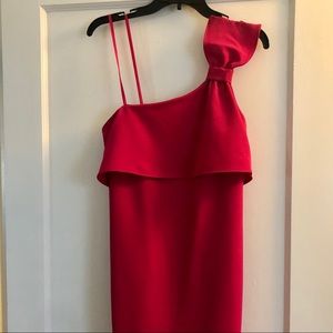 Adrianna Papell one shoulder hot pink dress